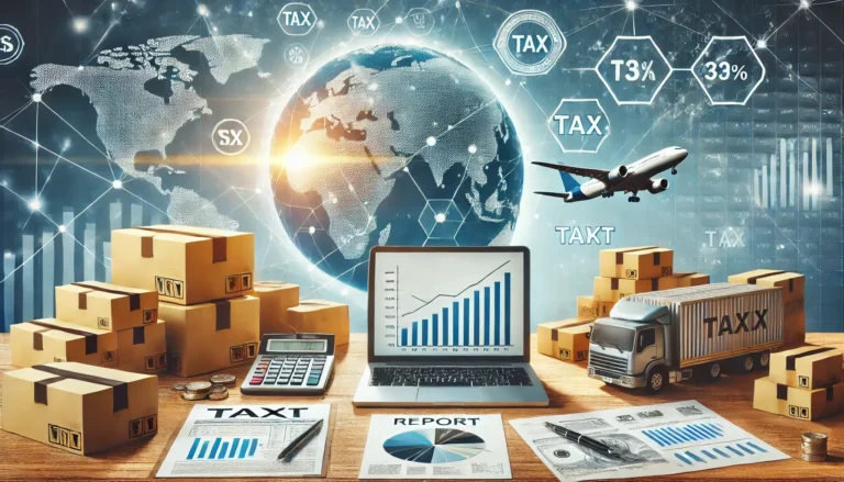 Ilustrasi panduan pajak efektif untuk perusahaan jasa logistik dengan grafik dan data global - SMR Jasa Konsultan Pajak Profesional Terpercaya Bekasi