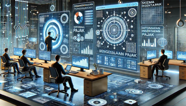 Panduan pajak perusahaan keamanan siber - Tim profesional di kantor modern dengan analisis data pajak dan keamanan digital - SMR Jasa Konsultan Pajak Profesional Bekasi