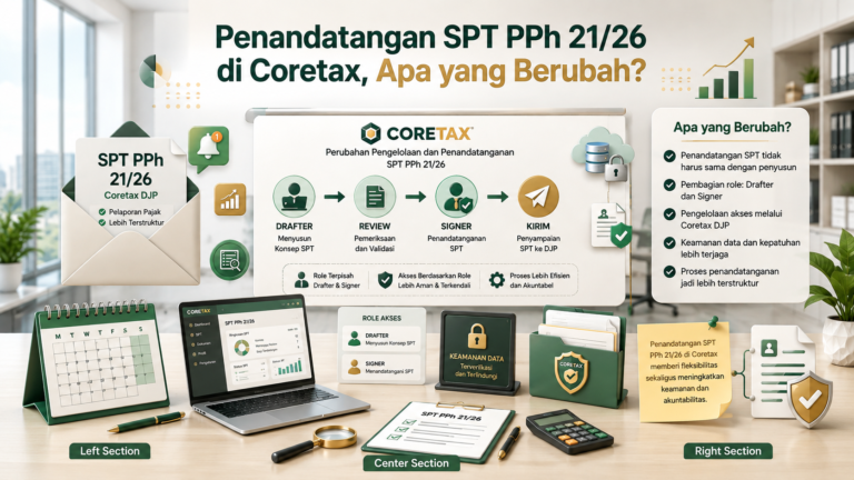 Ilustrasi penandatangan SPT PPh 21/26 menggunakan role signer di Coretax DJP